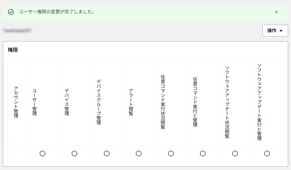 ユーザー権限の変更が完了しました。