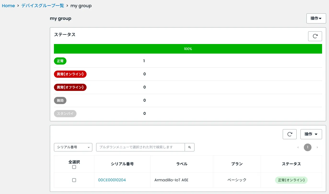 デバイスグループ内のデバイスステータスの表示