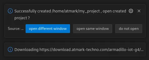 Successfully created /home/atmark/my_project, open created project?