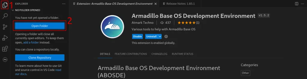 Open Folderボタンの位置