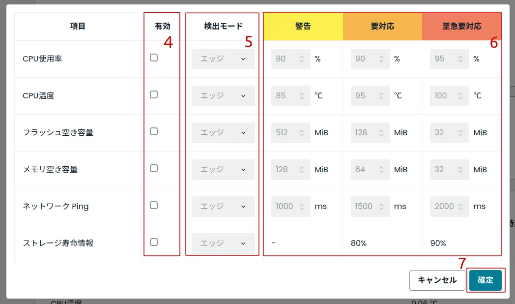 アラート設定画面