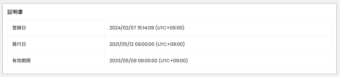 デバイス証明書の情報