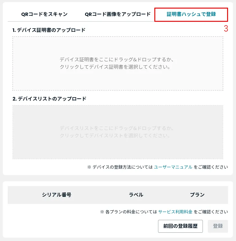 証明書ハッシュで登録の位置